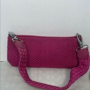 The Sak Womens Shoulder Bag Pink Purple Baguette Woven